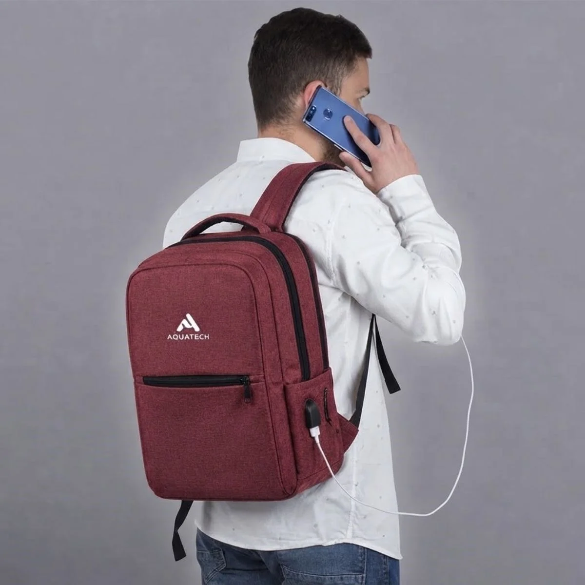 Bordo Laptop Sırt Çantası, Bilgisayar Korumalı İç Bölmeli Notebook Çantası, Organizer Cepli ve USB Şarj Portlu görsel 3
