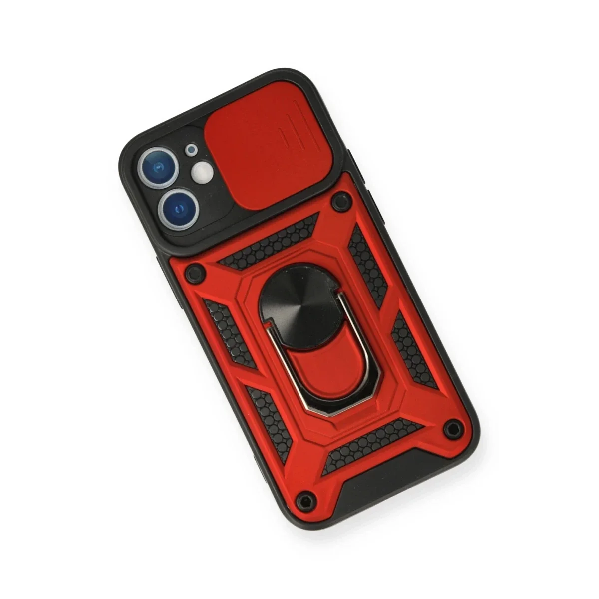Apple iPhone 12 Mini Kılıf Pars Lens Yüzüklü Silikon - Kırmızı görsel 3