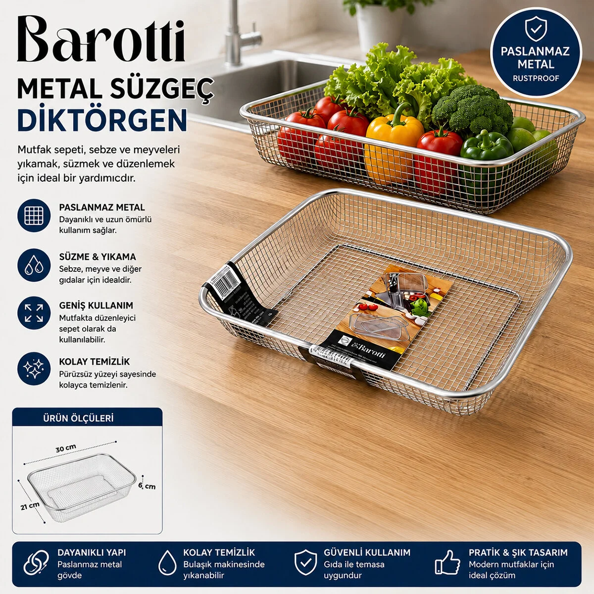 Dikdörtgen -tel Sepet Metal Süzgeç görsel 2