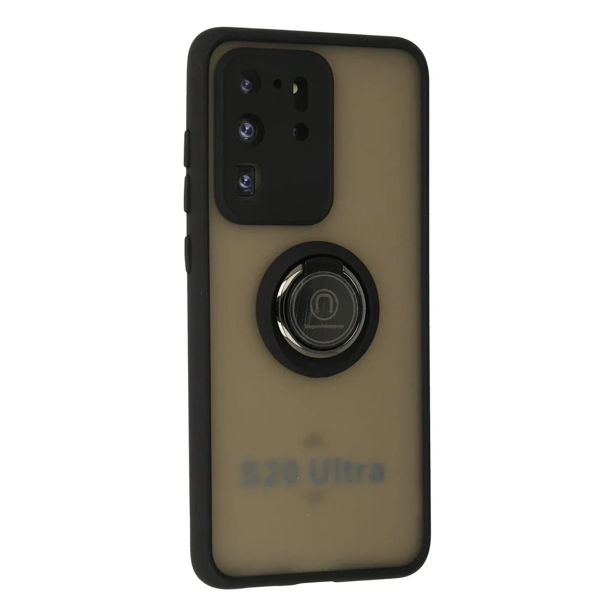 Samsung Galaxy S20 Ultra Kılıf Montreal Yüzüklü Silikon Kapak - Siyah görsel 2