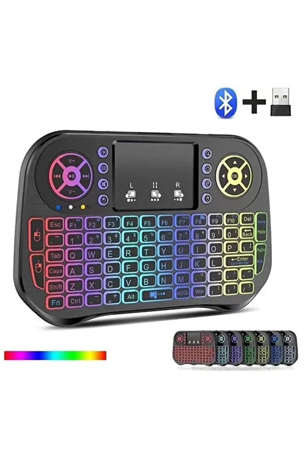ZK-08 RGB Işıklı Mini Kablosuz Klavye Touchpad Bluetooth ve 2.4G Smart TV Kumandası görsel 2