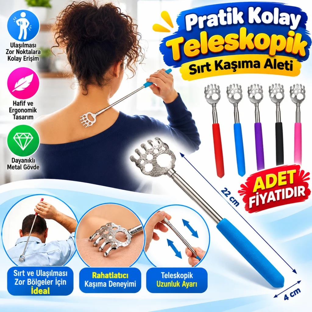 Pratik Kolay Teleskopik Metal Sırt Kaşıma Kaşağı Aleti Aparatı(adet fiyatıdır)