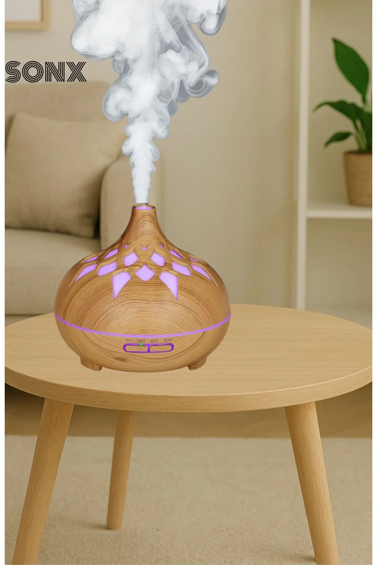 Aroma Difüzör Gece Işığı 7 Led DESENLİ Nemlendirici Kumandalı Buhar Makinesi 550 ml görsel 2