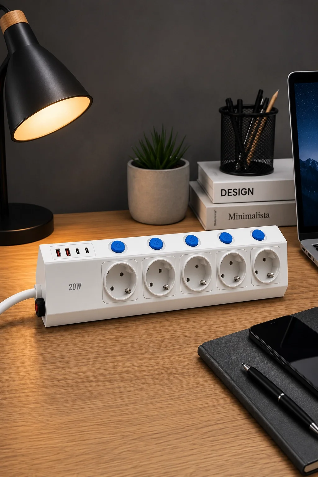 5’li Akım Korumalı Çoklu Priz 2 Metre Kablolu 3680W 16A 5 Anahtarlı 2USB-A 2 USB-C PD 20W Hızlı Ftr-28 görsel 4