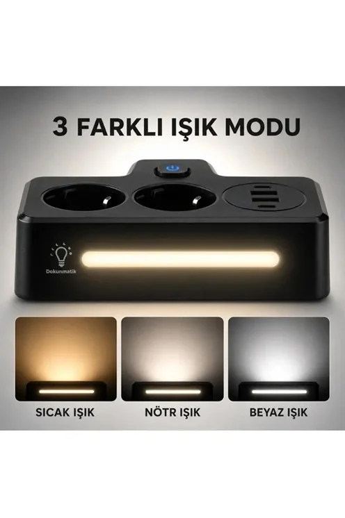 Bkl-502 Akım Korumalı 2Li Priz 2 USB ve 2 Type-C Çıkış 4000W Hızlı Şarj Duvar Tipi Dokunmatik Led Aydınlatmalı görsel 3