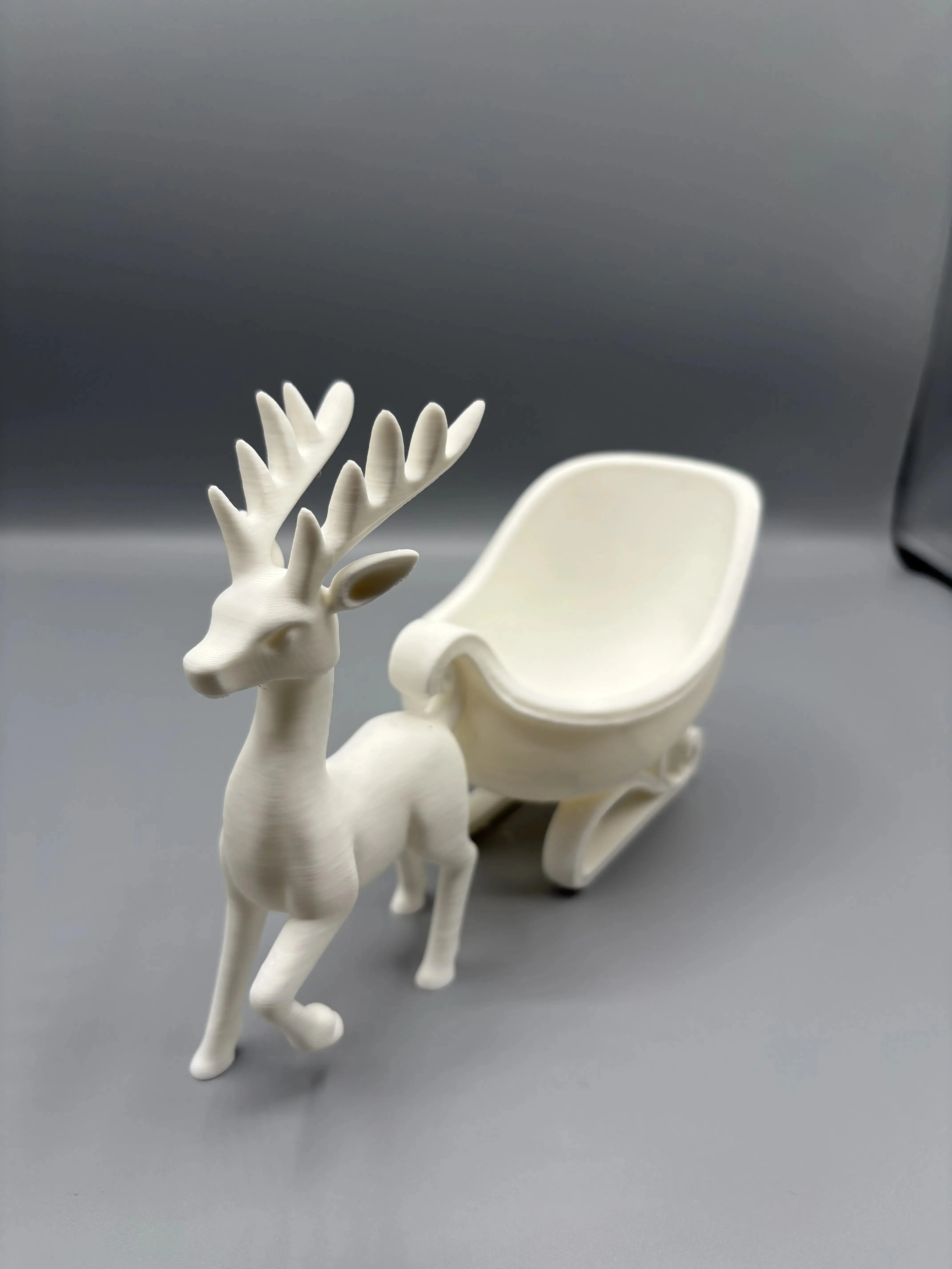 3D Baskı 2li Geyik ve Kızak Seti Beyaz Dekoratif Yılbaşı Objesi Konsol Şömine Masa Süsü Yeni Yıl görsel 2