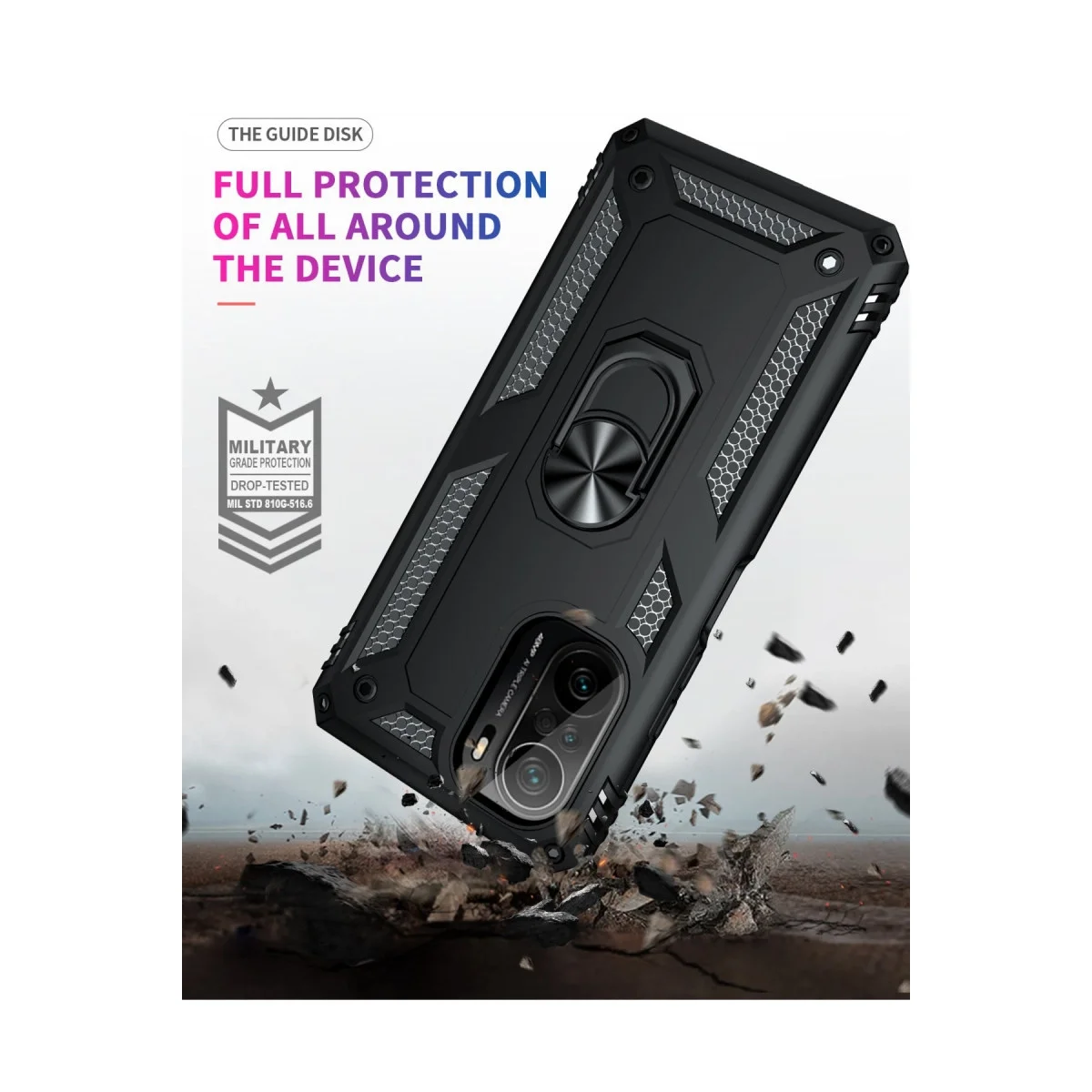 Xiaomi Poco F3 Kılıf Sofya Yüzüklü Silikon Kapak - Siyah görsel 7