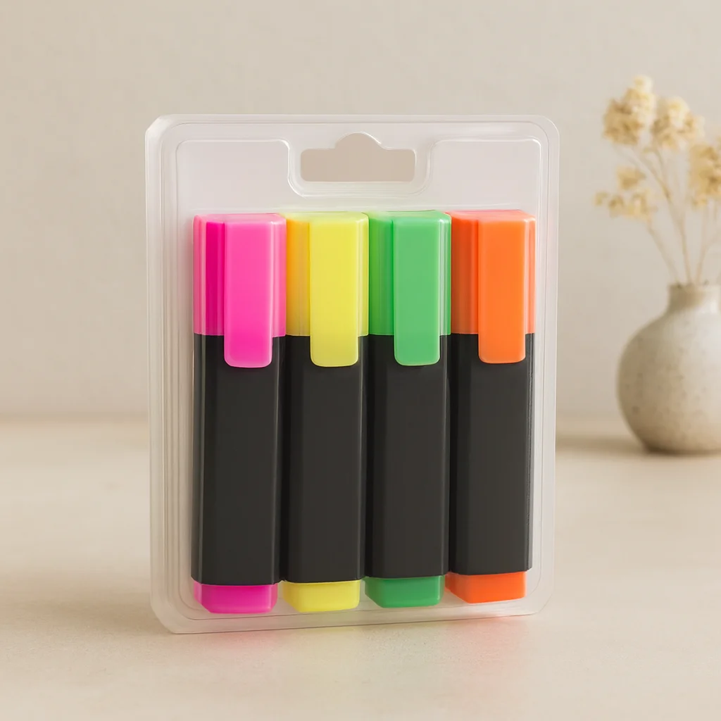 Fosforlu Kalem 4'lü Set (Turuncu, Yeşil, Sarı, Pembe)