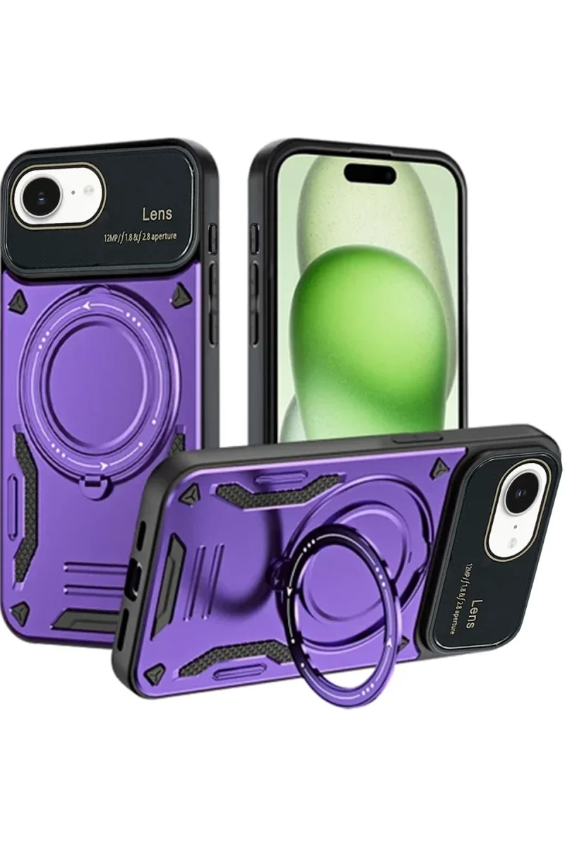 Apple iPhone 16E Kılıf Joy Lens Standlı Kapak - Mor