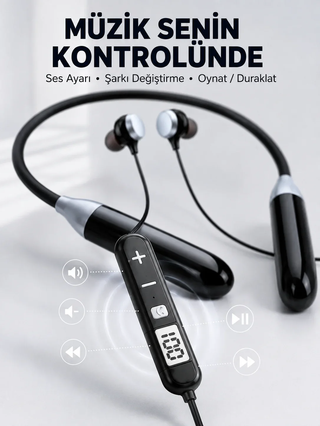 Kablosuz Bluetooth Boyun Kulaklığı krofonlu Müzik Dinleme Çağrı Cevaplama Ses Kontrollü Kulak İçi Kulaklık