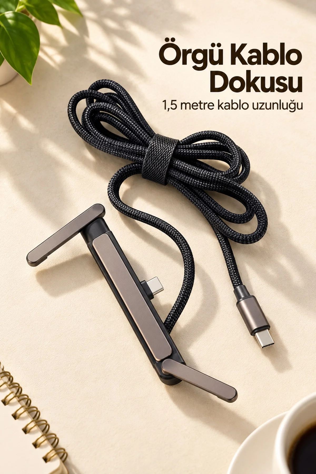 Standlı Şarj Kablosu Çift Type C Bağlantılı görsel 3