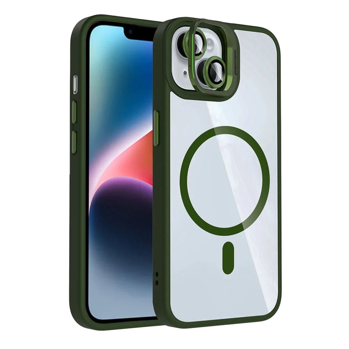 Joko Apple iPhone 15 Plus Remim Lensli Magsafe Standlı Kapak - Koyu Yeşil