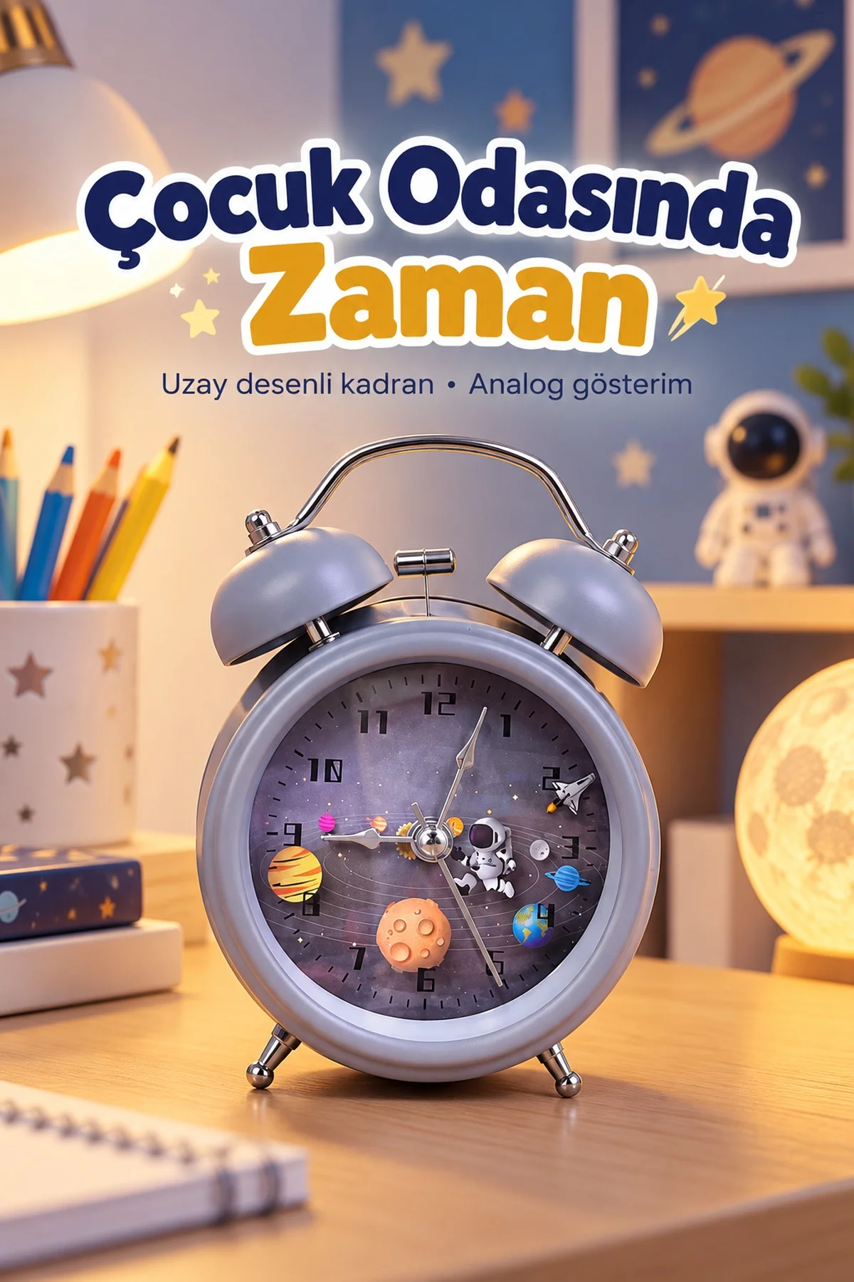 Dekoratif Alarmlı Masa Saati Desenli og Kadran