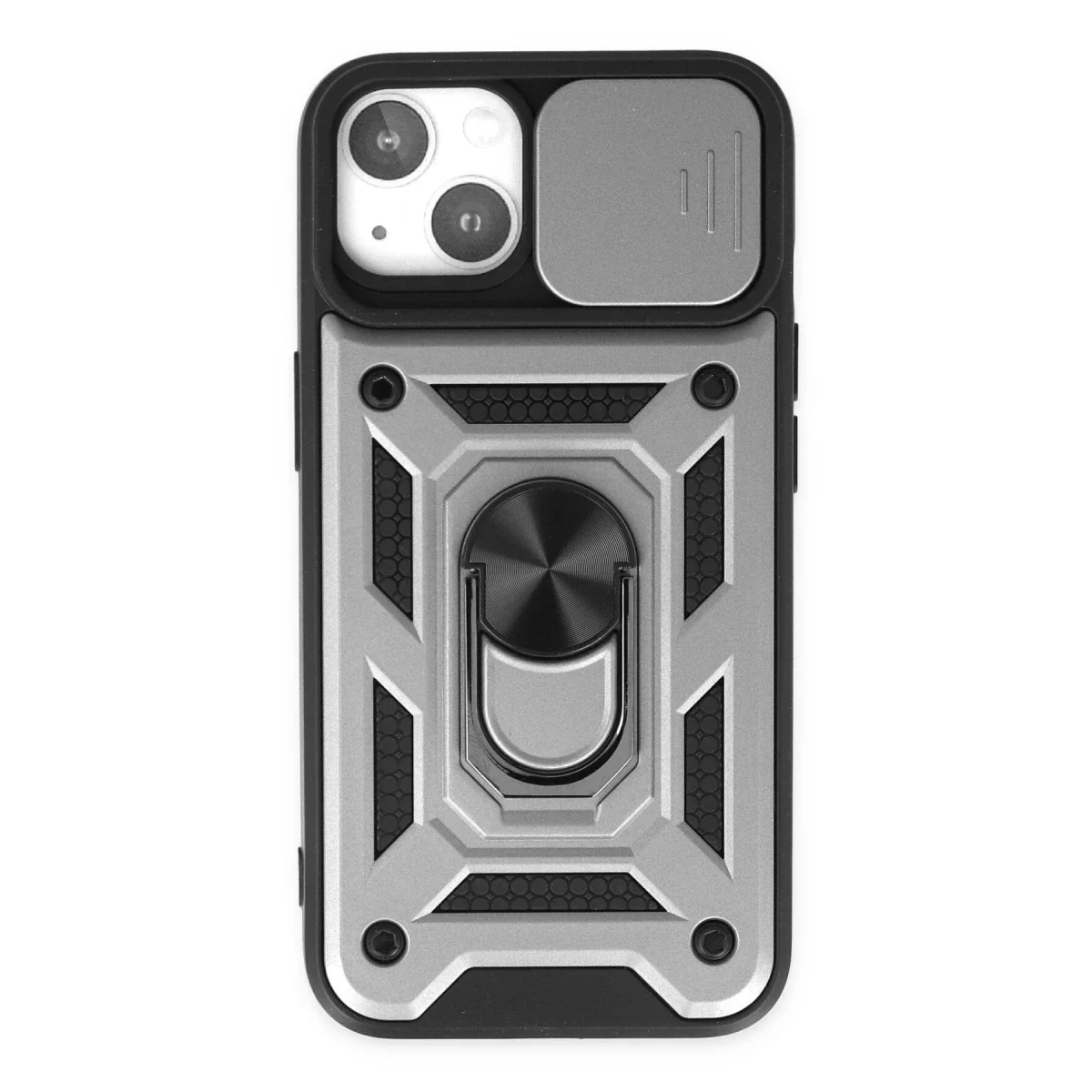 Apple iPhone 14 Kılıf Pars Lens Yüzüklü Silikon - Gümüş
