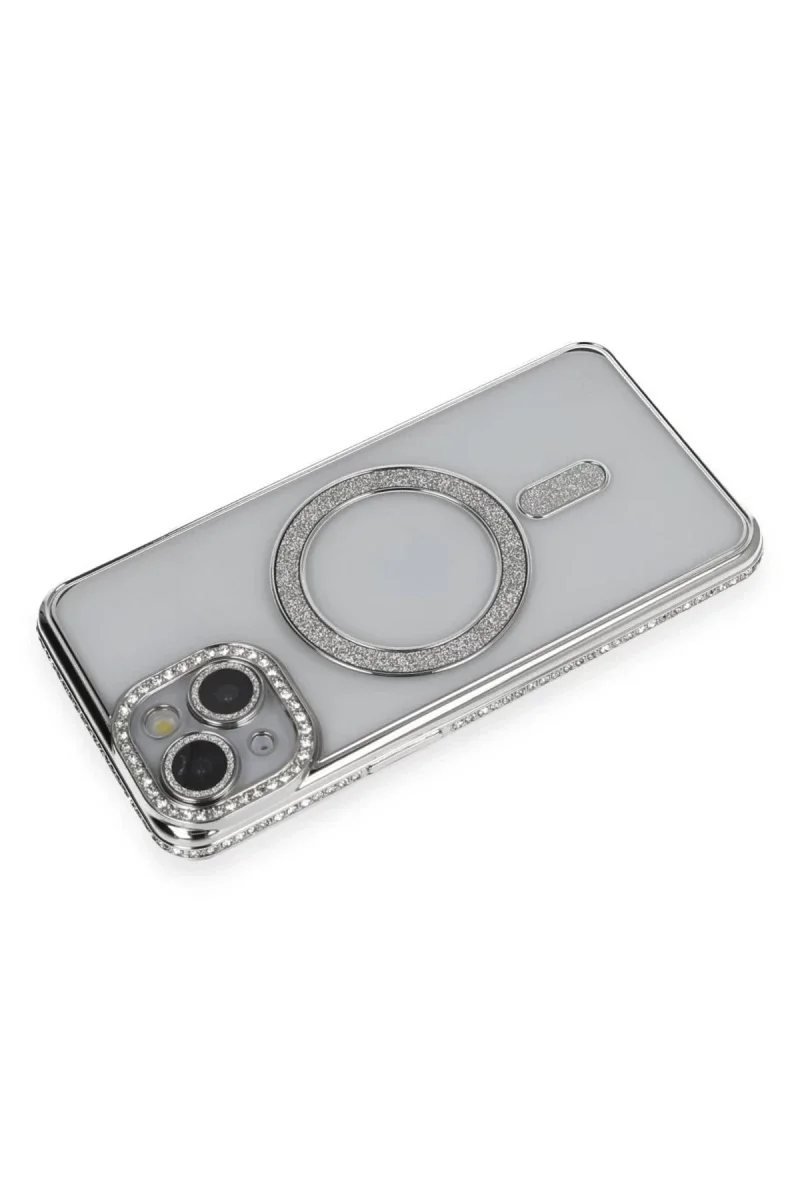 Apple iPhone 13 Kılıf Joke Simli Magneticsafe Kılıf - Gümüş görsel 2