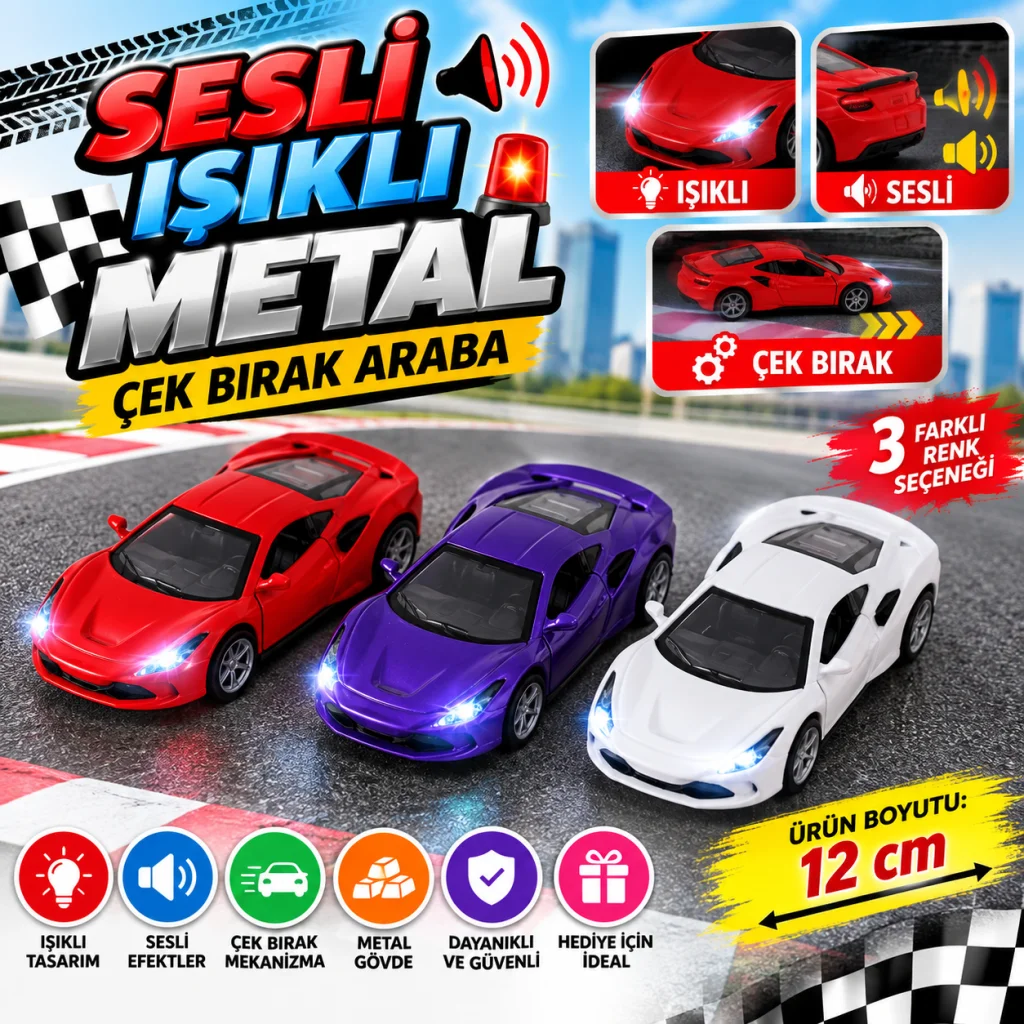 6636-68M SESLİ IŞIKLI METAL ÇEKBIRAK ARABA (adet fiyatıdır) görsel 2