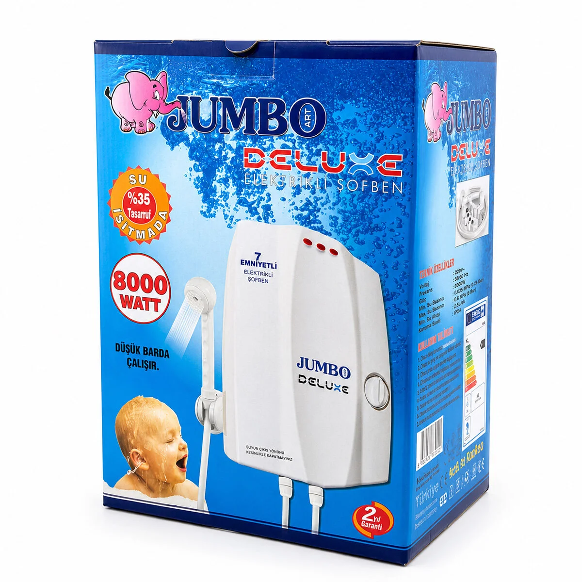Jumbo Beyaz Elektrikli Şofben 7.500-9000W görsel 2