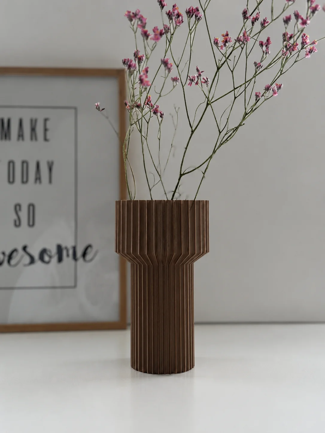 3D Baskı Modern Dekoratif Çiçek Vazosu - Minimal Silindir Tasarımlı Masaüstü Vazo, Ev ve Ofis Dekoru-Kahverengi görsel 2