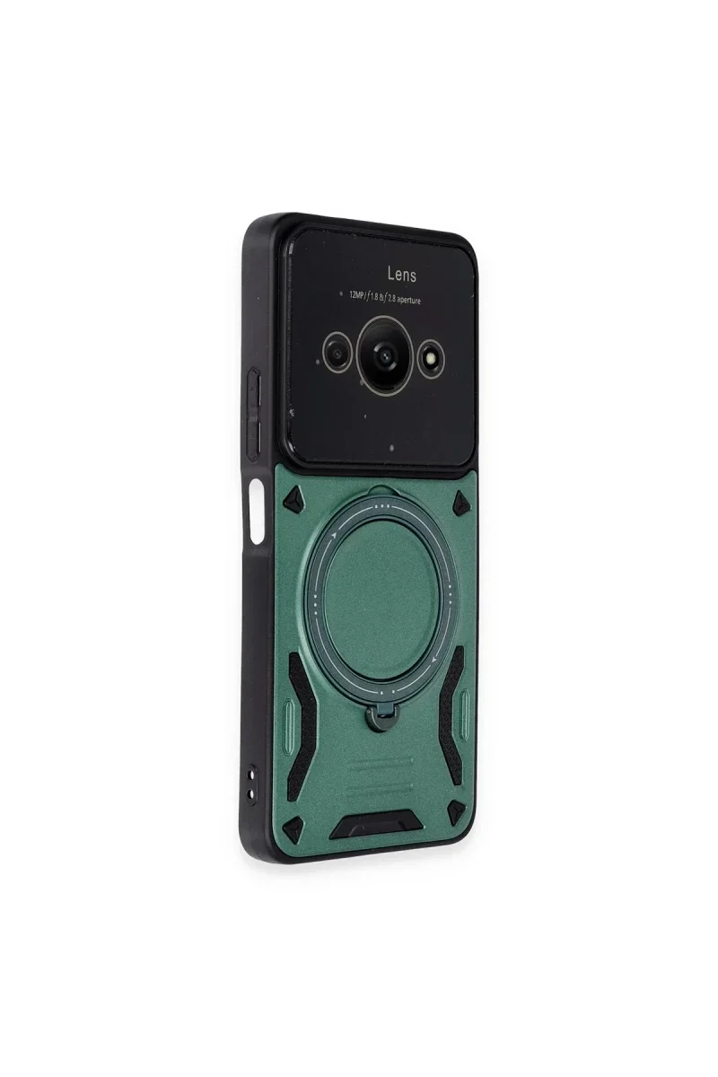 Xiao Poco C61 Kılıf Joy Lens Standlı Kapak - Koyu Yeşil görsel 2