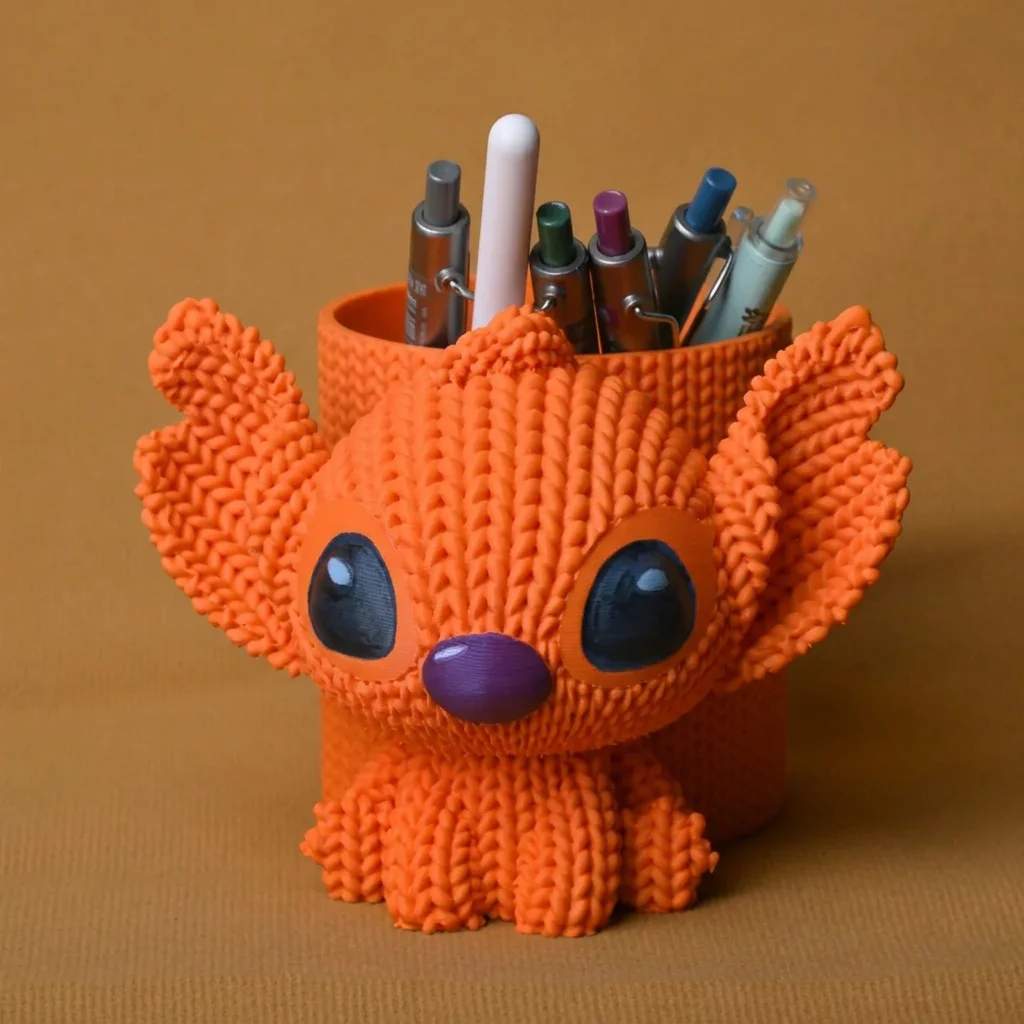 3D Baskı Knitted Kalemlik - Sevimli Karakterli Masaüstü Kalem Organizeri-Turuncu