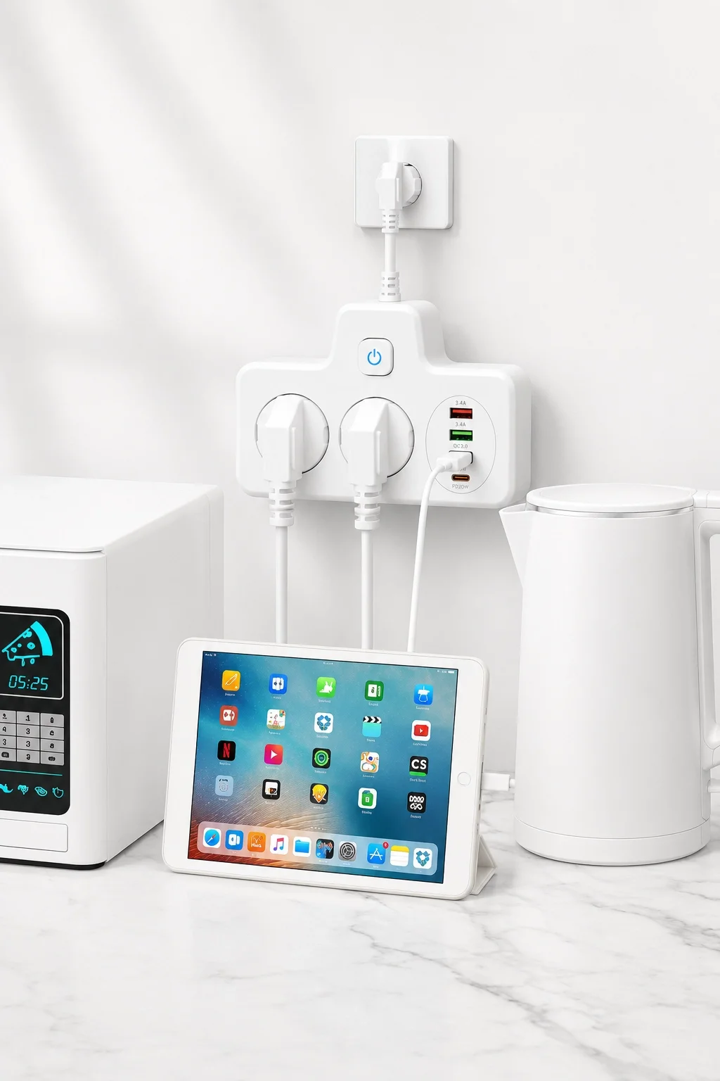 Bkl-502 Akım Korumalı 2Li Priz 2 USB ve 2 Type-C Çıkış 4000W Hızlı Şarj Duvar Tipi Dokunmatik Led Aydınlatmalı görsel 4