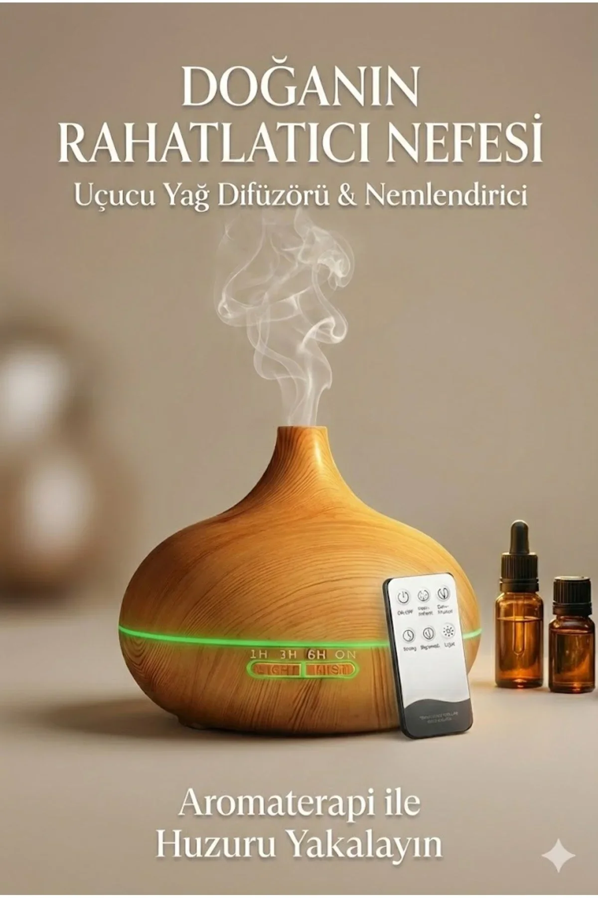 Aroma Difüzör Gece Işığı 7 Led Nemlendirici Kumandalı 550 ml Buhar Makinesi görsel 6