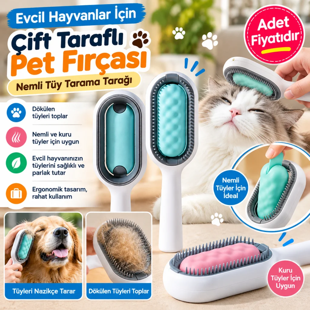 Evcil Hayvanlar İçin Çift Taraflı Pet Fırçası Nemli Tüy Tarama Tarağı(adet fiyatıdır)