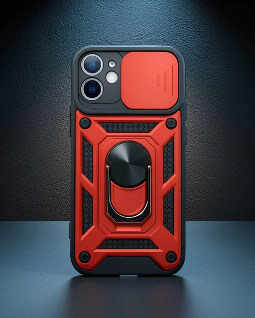 Apple İphone 12 Mini Kılıf Pars Lens Yüzüklü Silikon - Kırmızı