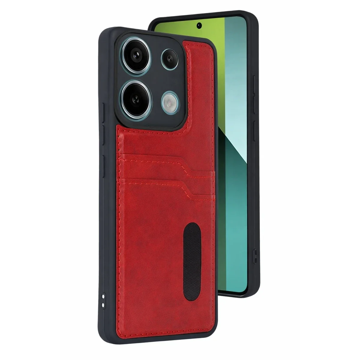 Xiaomi Redmi 15C 4G Sara Kartvizitli Deri Kılıf - Kırmızı