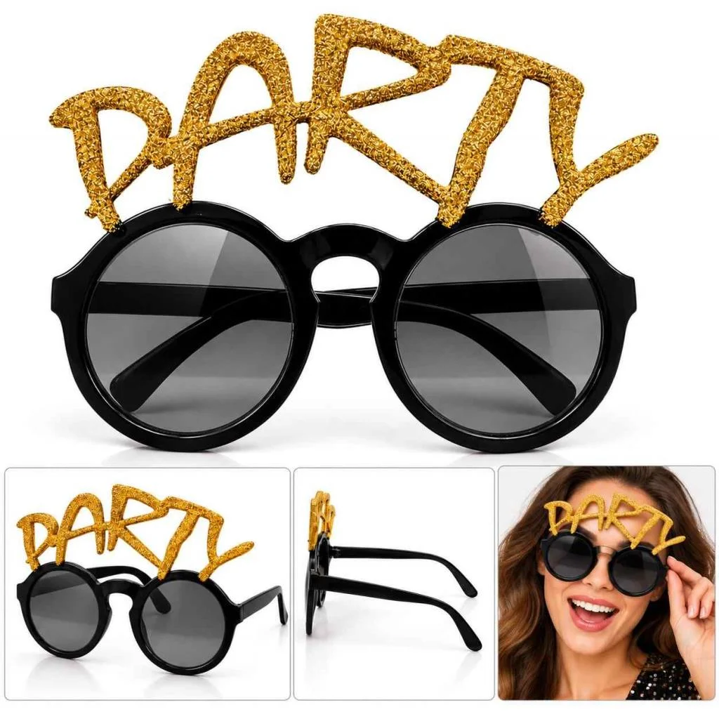 Altın Simli PARTY Yazılı Parti Gözlüğü
