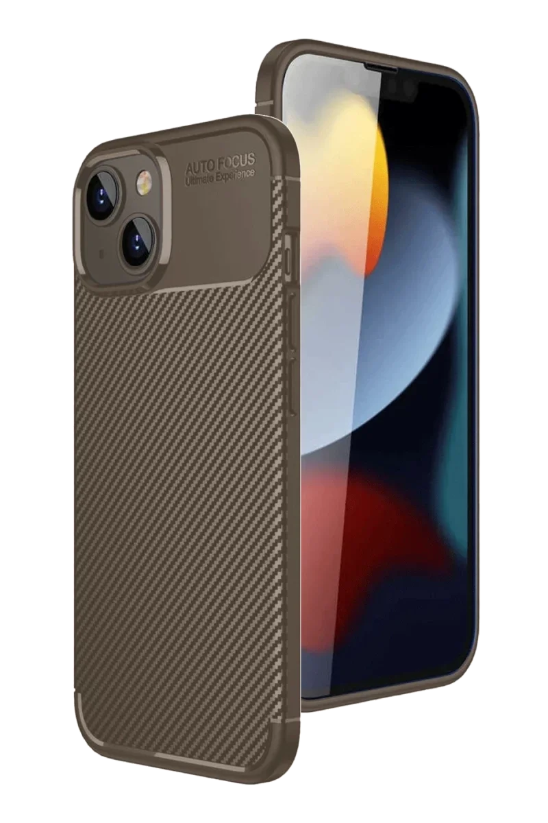 Apple iPhone 15 Kılıf Auto Focus Karbon Kapak - Kahverengi