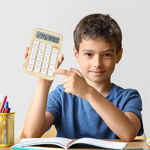 PM-25408 Krem Renk Beyaz Tuş 12 Haneli Hesap Makinesi görsel 3