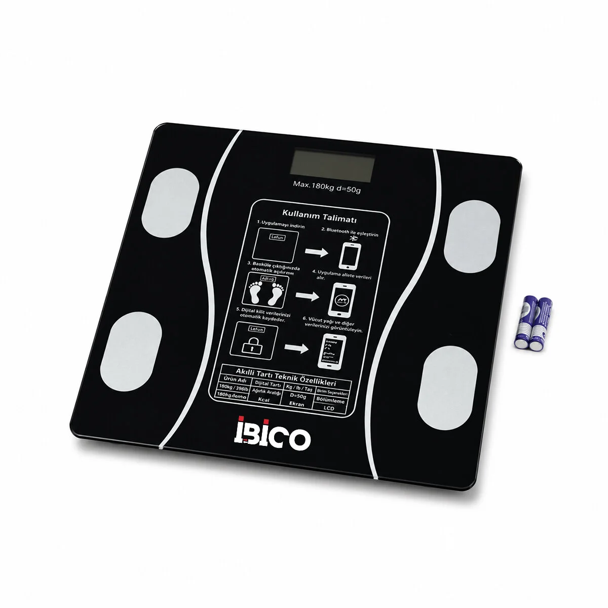 Bluetooth - Vücut izli Dijital Baskül Terazi Tartı 180KG/50G Yağ - Su - Kas Oran - Bmı İ11-023
