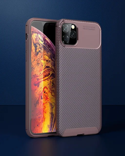 Apple İphone 11 Pro Max Kılıf Auto Focus Karbon Kapak - Kahverengi