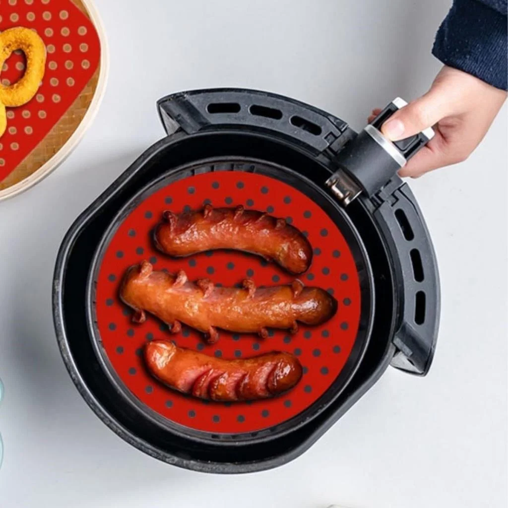 Siyah Isıya Dayanıklı Yıkanılabilir Silikon Fırın Ve Airfryer Yuvarlak Model Pişirme Matı 23 Cm görsel 2