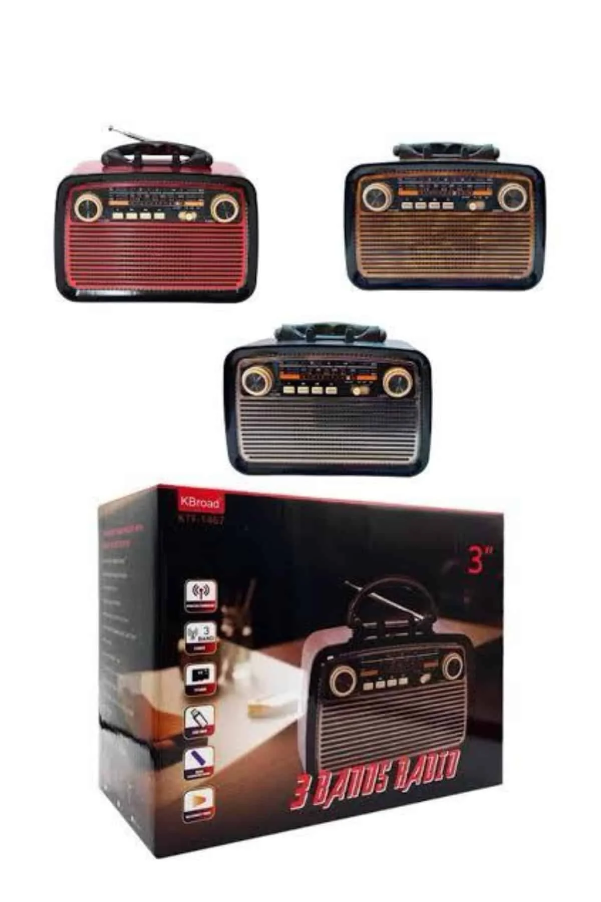 Nostaljik Görünümlü Ahşap Radyo TF SD USB Girişli Led Fener Işıklı görsel 2