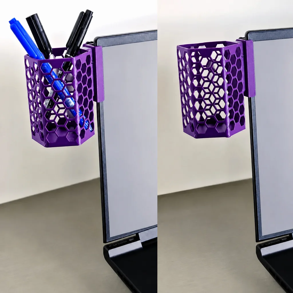 3D Baskı Monitor Kalemlik - Petek Desenli Laptop Kenar Altıgen Kalemlik-Mor