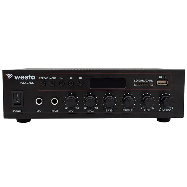 Westa WM-750U 80 Watt 100V-70V Mini 4-16 Ohm USB-SD-Bluetooth 2 Mikrofon Girişli Trafolu Anfi görsel 2