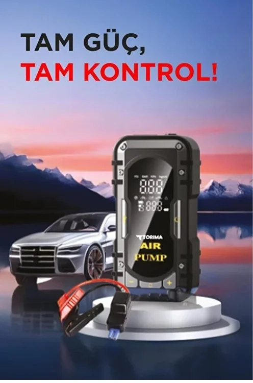 8000 Mah Taşnabilir Dijital Ekranlı Araç Akü Takviyeli,Powerbank,Işıklı Oto Hava Kompresörü görsel 3