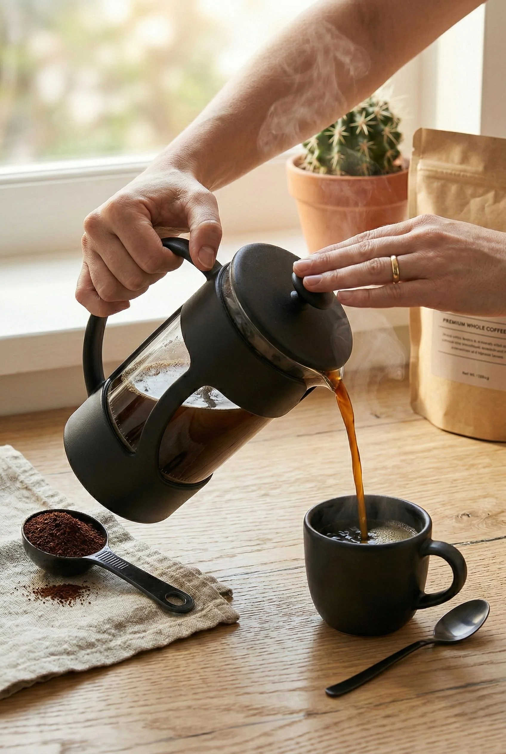 350 ml Borosilikat Cam French Press & Siyah Modern Kahve Ve Bitki Çayı Demleme Gereci görsel 3