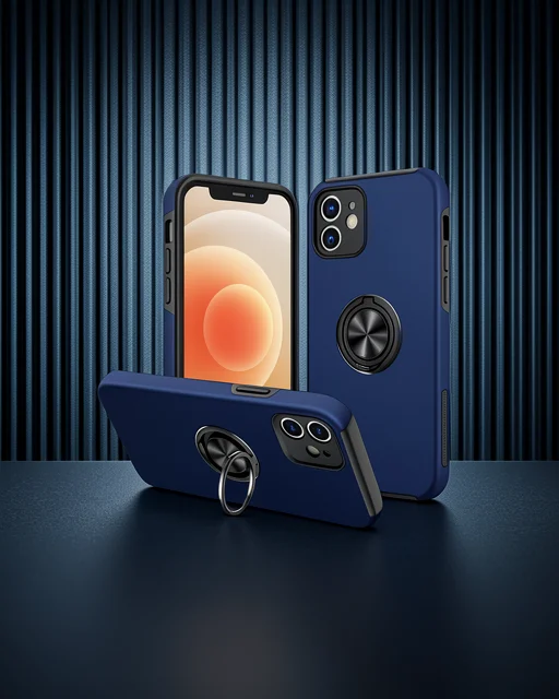 Apple İphone 12 Kılıf Elit Yüzüklü Kapak - Lacivert