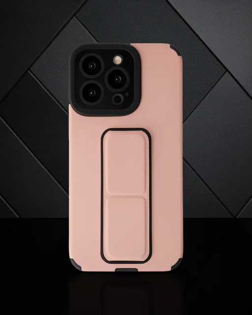 Apple İphone 13 Pro Max Kılıf Mega Standlı Silikon - Pudra