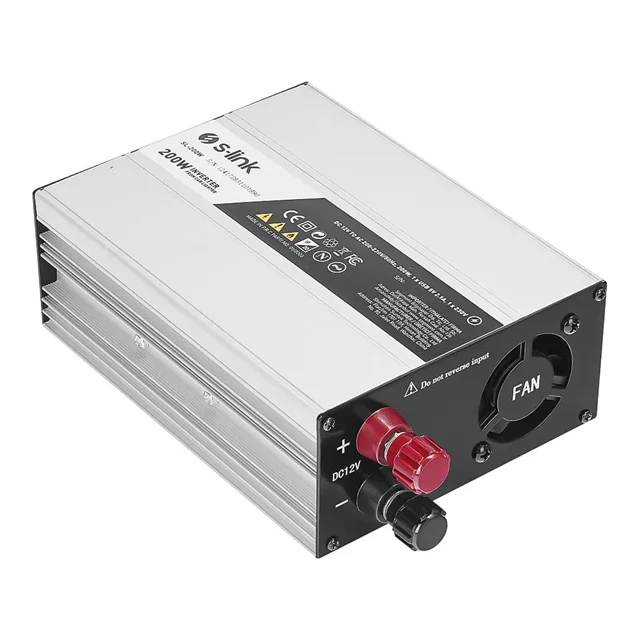 S-Link SL-200W-12 200 Watt DC 12V - AC 230V Anahtarlı Tek USB Portlu Çakmaktan Power Inverter görsel 5
