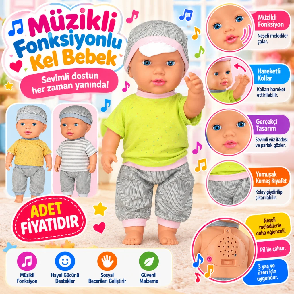 0851 Büyük Kel Bebek - Müzikli adet fiyatıdır