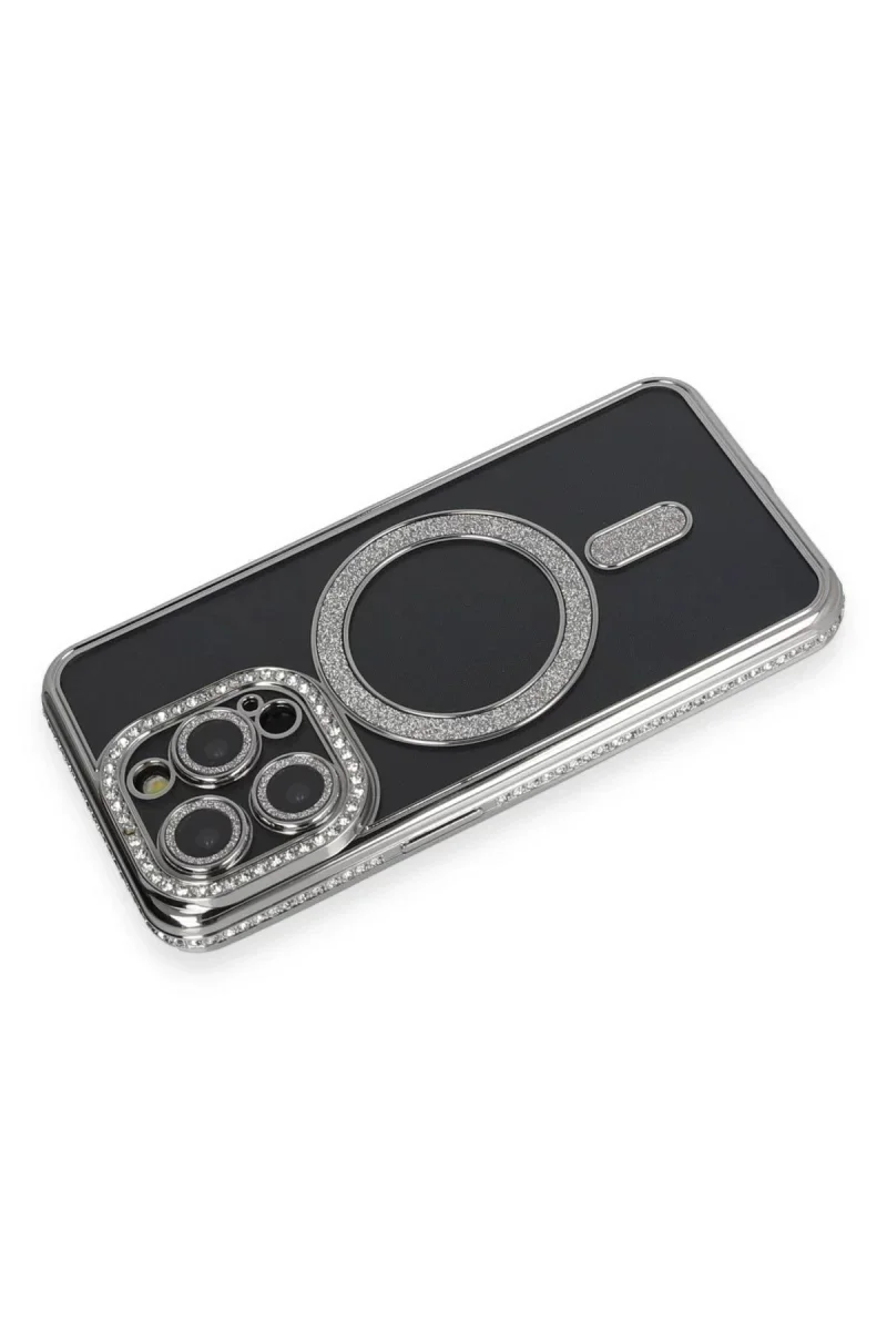 Apple iPhone 14 Pro Max Kılıf Joke Simli Magneticsafe Kılıf - Gri görsel 2