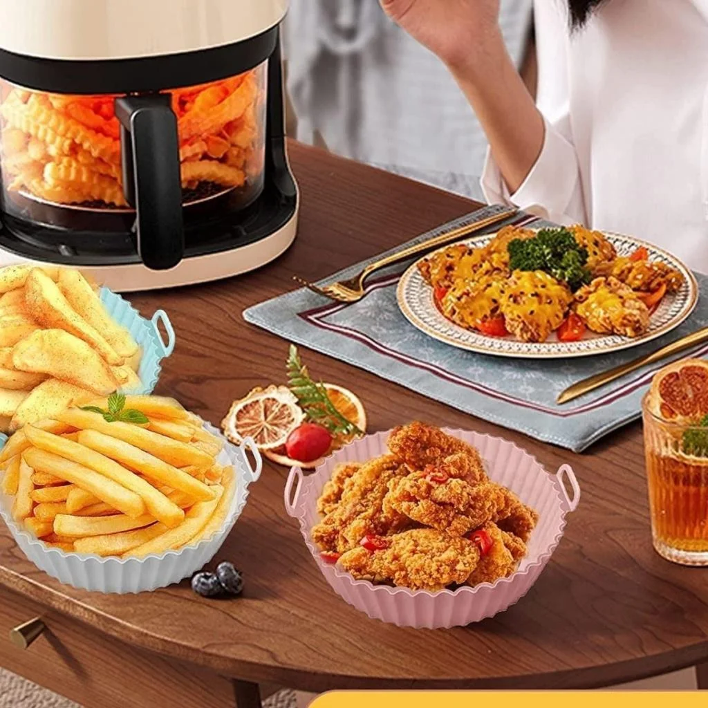 Renkli Isıya Dayanıklı Yıkanılabilir Silikon Fırın Ve Airfryer Yuvarlak Model Pişirme Matı 20 Cm görsel 3