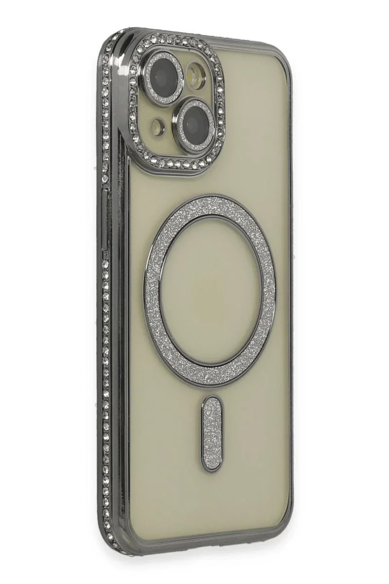 Apple iPhone 13 Kılıf Joke Simli Magneticsafe Kılıf - Gri