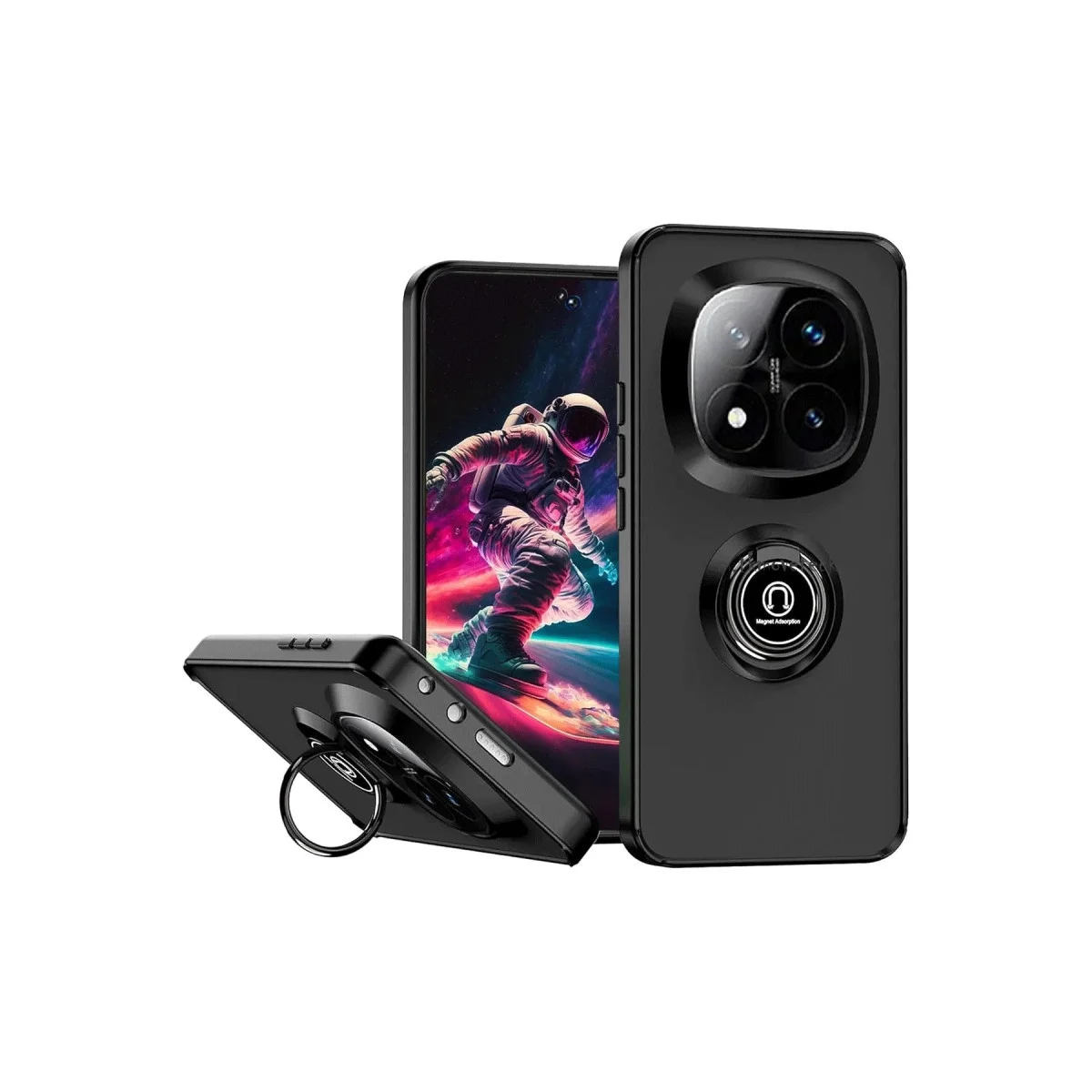 Xiao Red Note 14 Pro Plus Kılıf Montreal Yüzüklü Silikon Kapak - Siyah