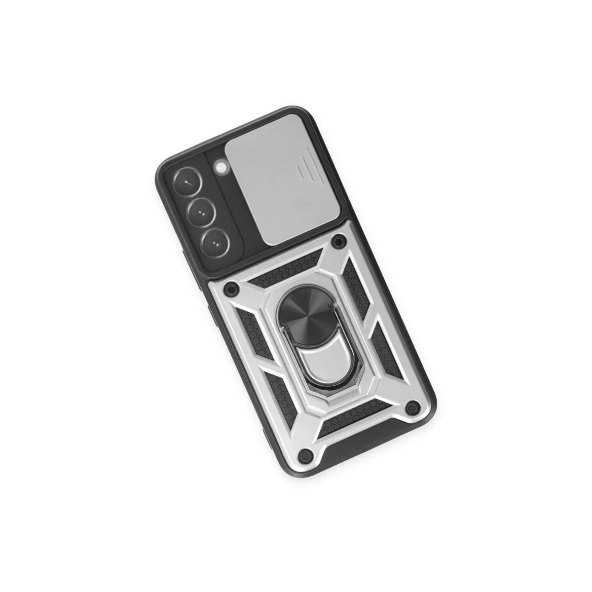 Samsung Galaxy S24 Kılıf Pars Lens Yüzüklü Silikon - Gümüş görsel 3