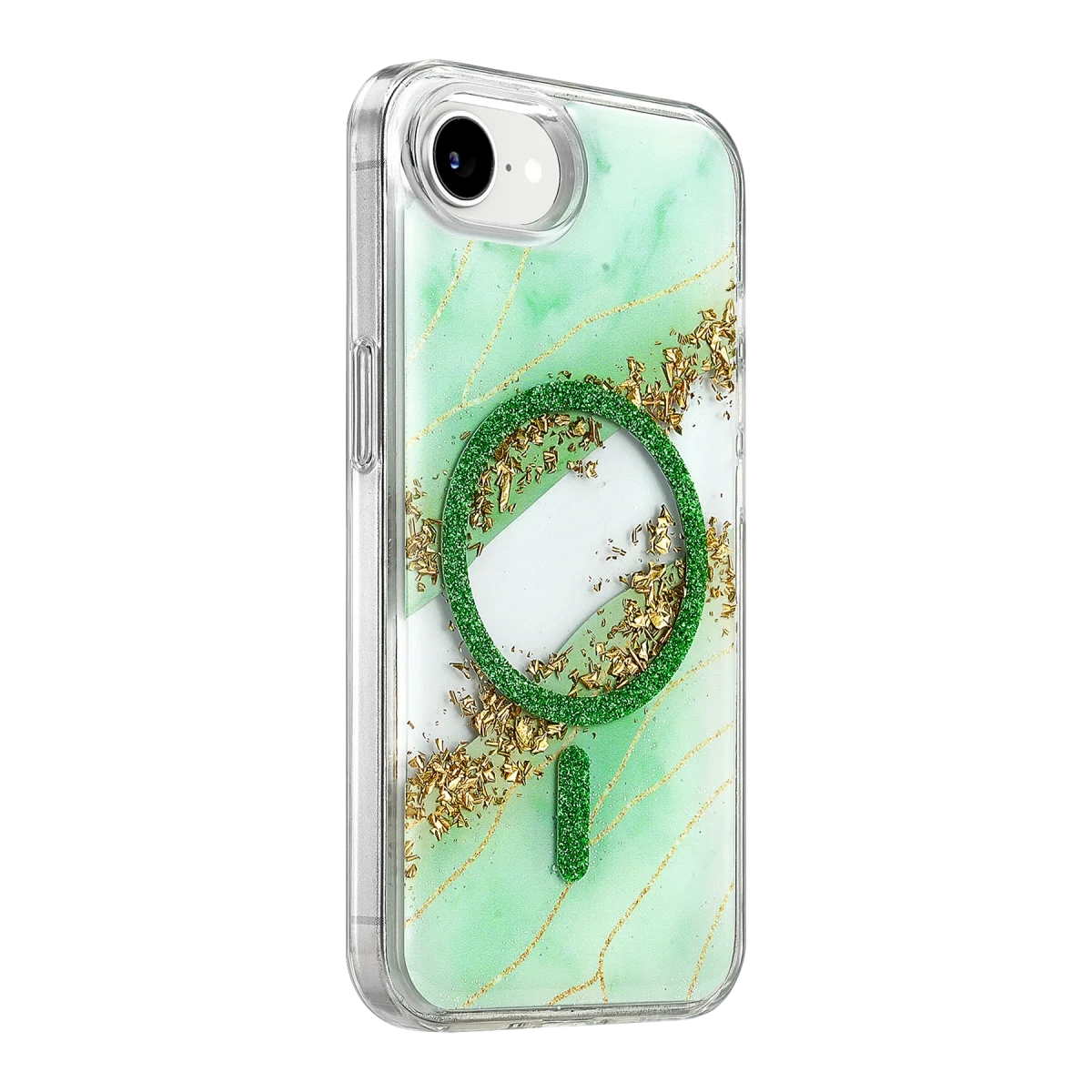 Onegif Apple İphone 17e Lotus Simli Magsafe Kapak - Yeşil görsel 2